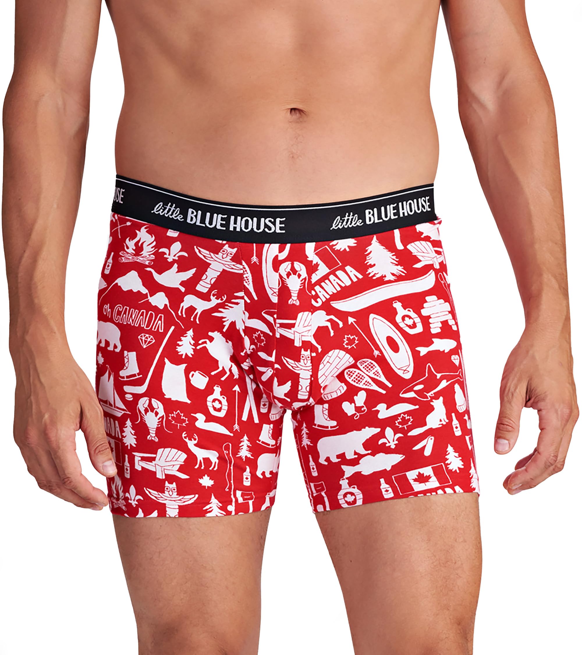 Little Blue HouseLittle Blue House by Hatley Men's Moose On Red Boxer Shorts, Blue, XL