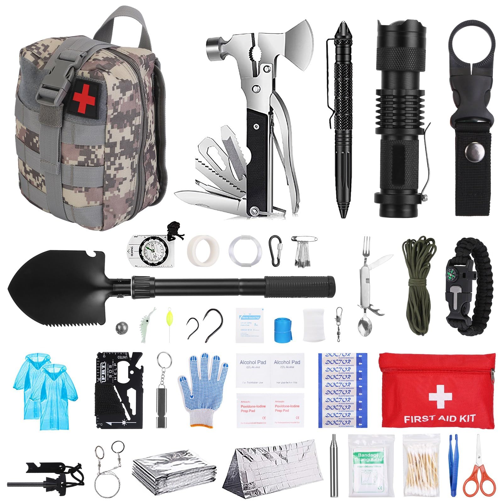 125 Pcs Survival Kit with First Aid Supplies, Tactical Emergency Gear for Outdoor Adventures, Hiking, Camping, Hunting, Fishing, Earthquake & Disaster Preparedness for Men & Women