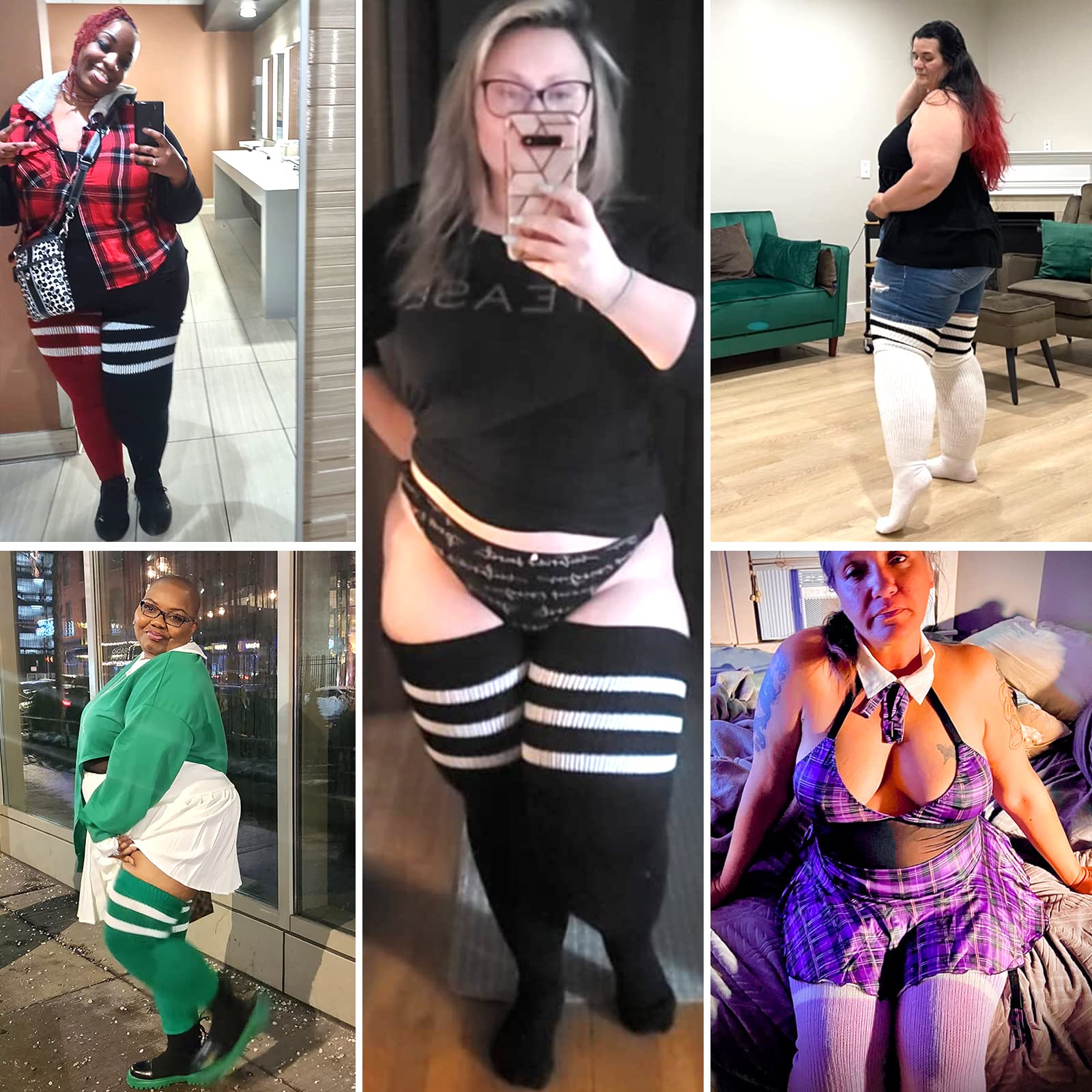 Moon Wood Plus Size Thick Thigh High Socks for Thick Thighs- Extra Long Striped Over the Knee Halloween Socks Leg Warmers