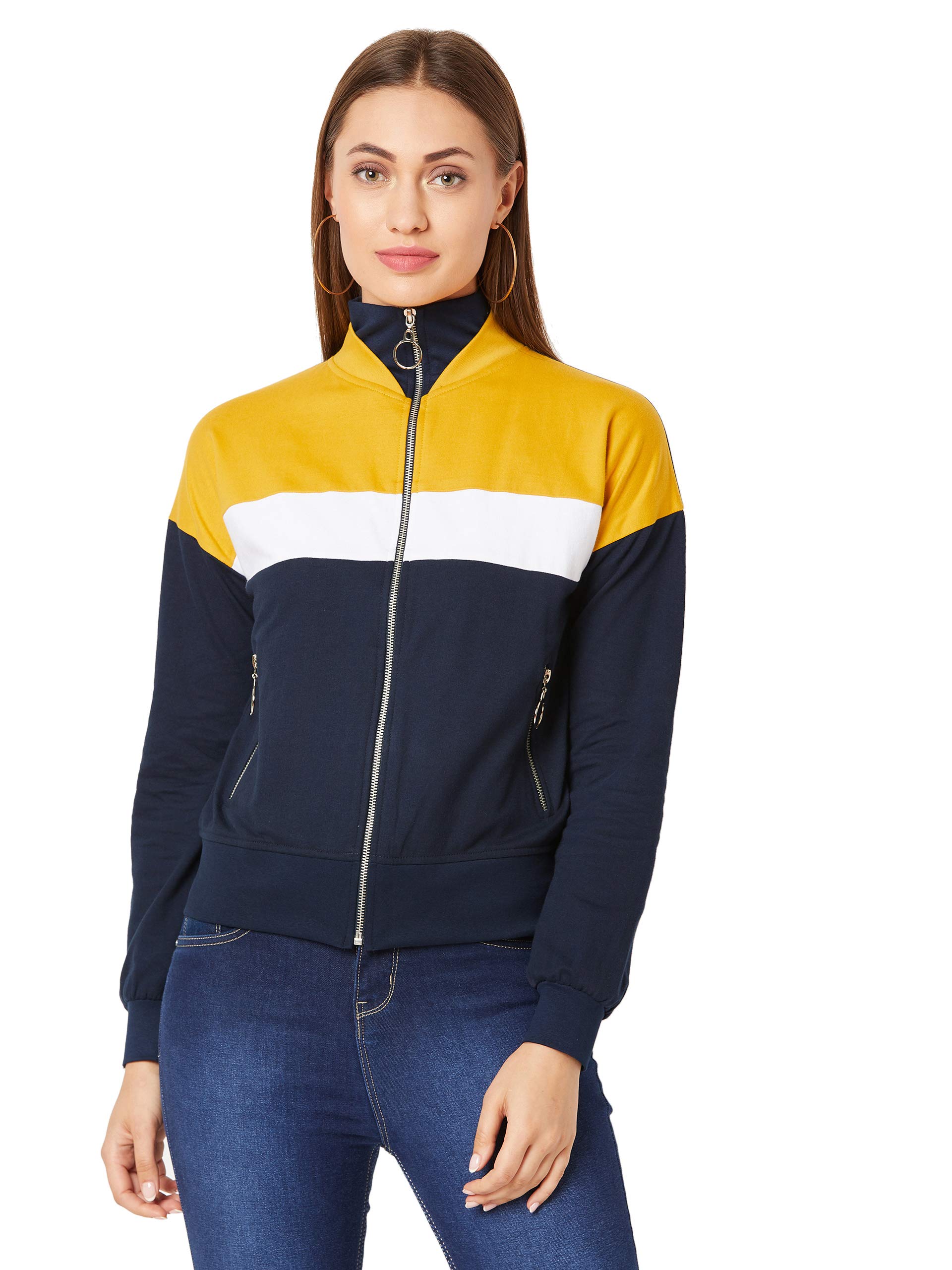 miss chase Women's Multicolored Turtle-Neck Full Sleeves Solid Color-Block Regular length Jacket-picture-16