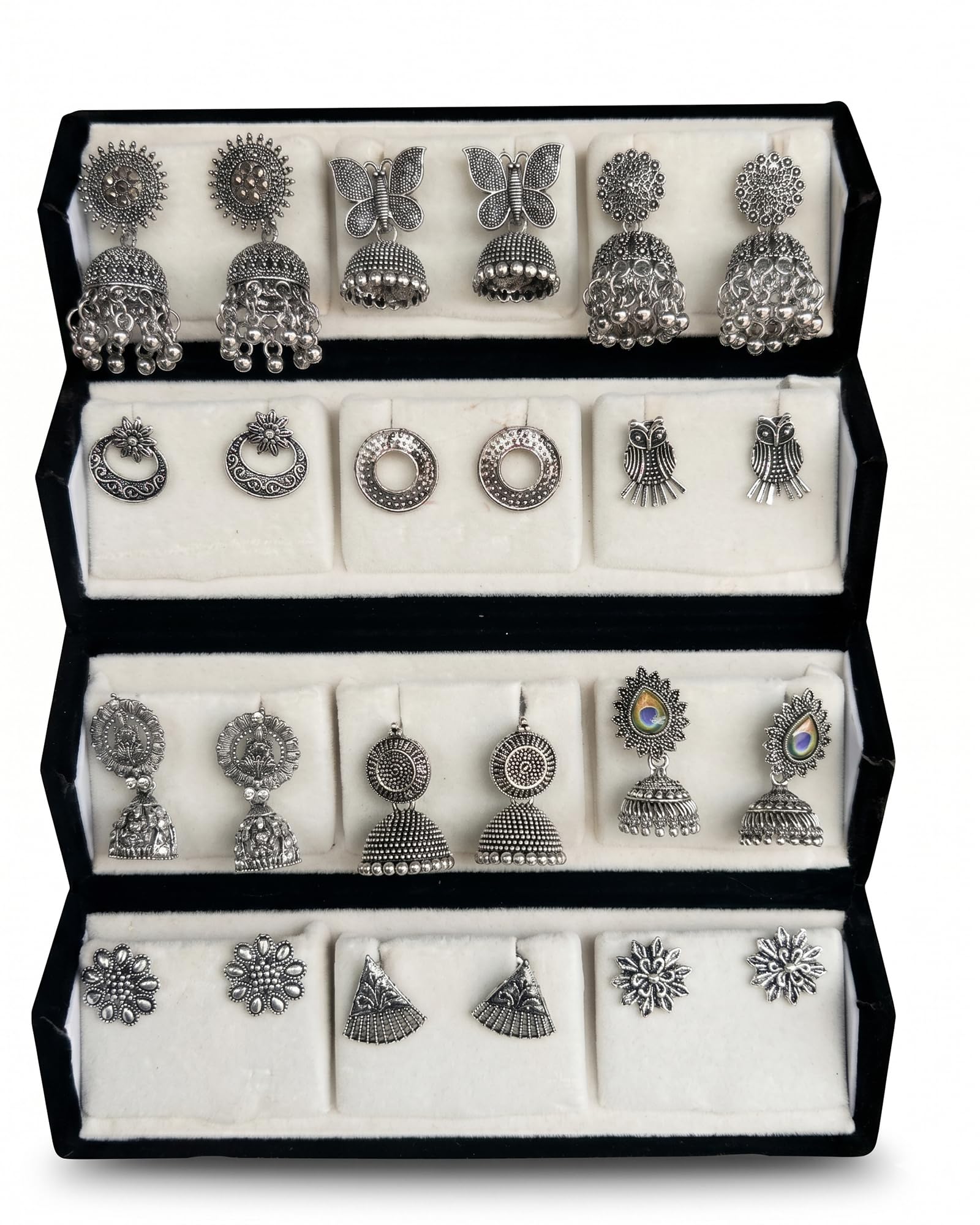 Oxidized Jhumka Box Stud Earrings Combo Set 1 for Women Girls | Traditional Ethnic Temple Style Earrings | Lightweight Party & Daily Wear | 12 Pairs-image-31
