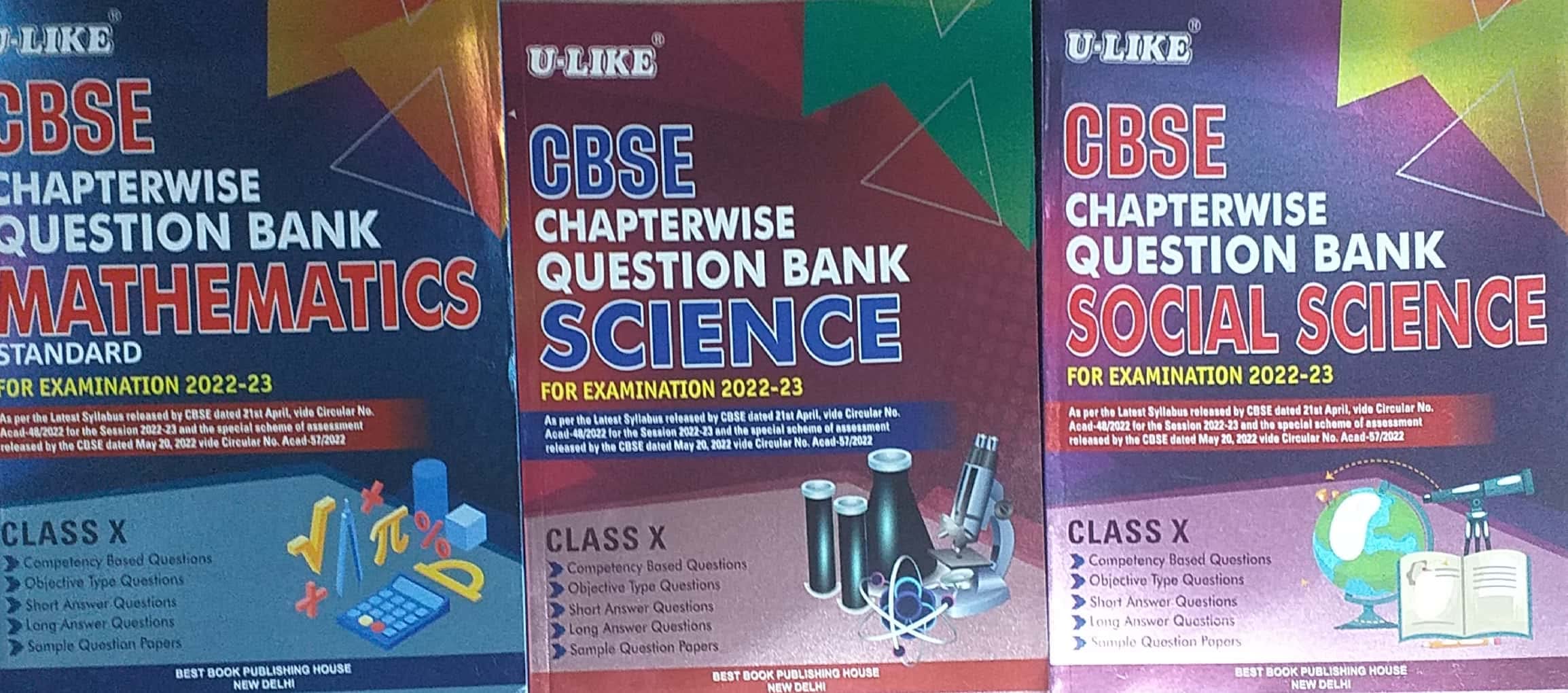 U-LIKE COMBO Class 10 Mathematics, Science & Social Science CBSE Chapterwise Question Bank 2024-25 Exam