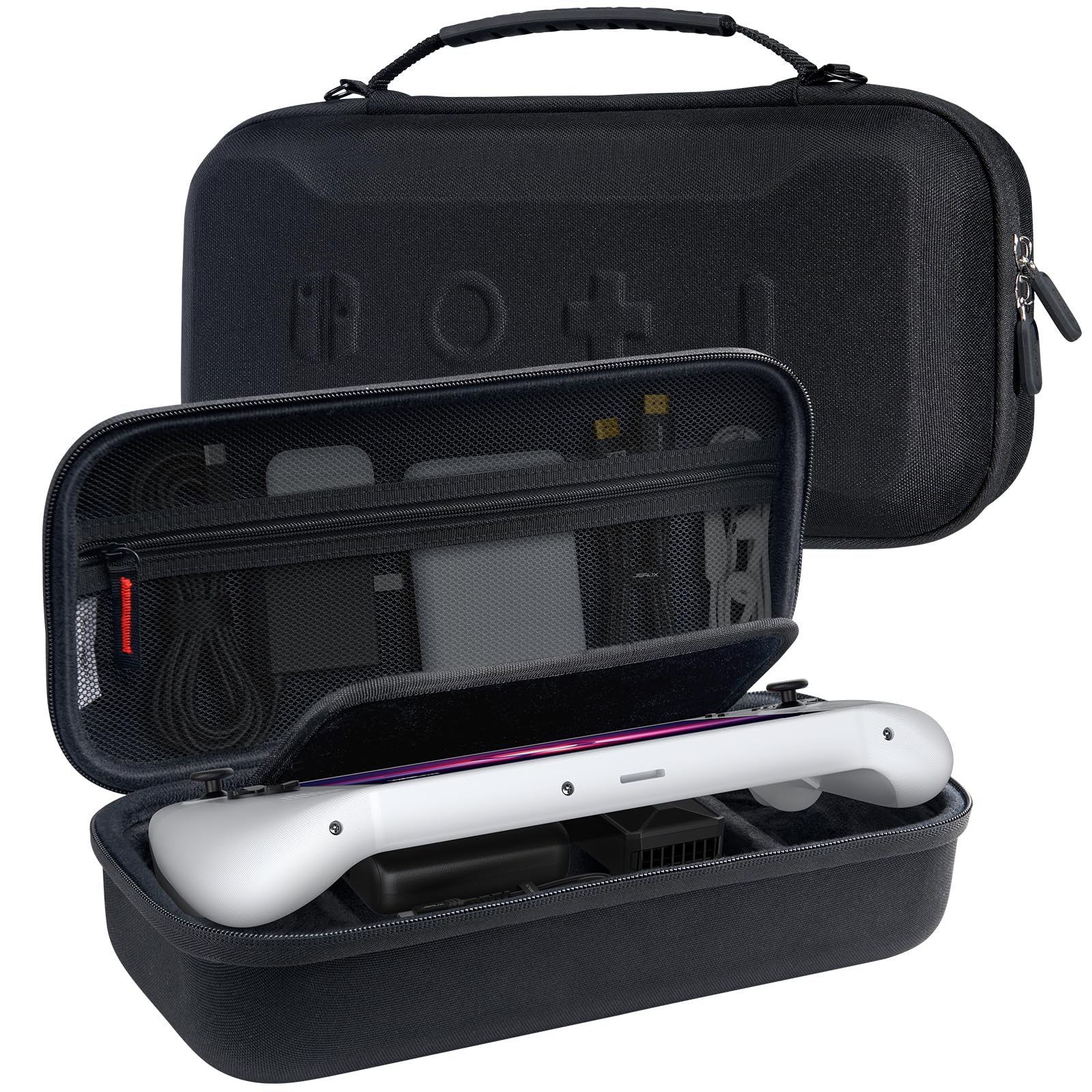 JSAUX Carrying Case for Lenovo Legion Go&Go S, Large Capacity Hard Portable Travel Case Pouch, Screen Protective Cover with Hand Grip, Accessories Storage Bag, Black