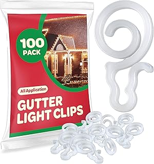 Gutter Light Clips [Set of 100] Gutter Light Clips, Hang by Cord All Type Outdoor Lights C5, C6, C7, C9, Mini, Icicle, Rope Lights. Christmas Light Clips Outdoor - No Tools Required - USA Made