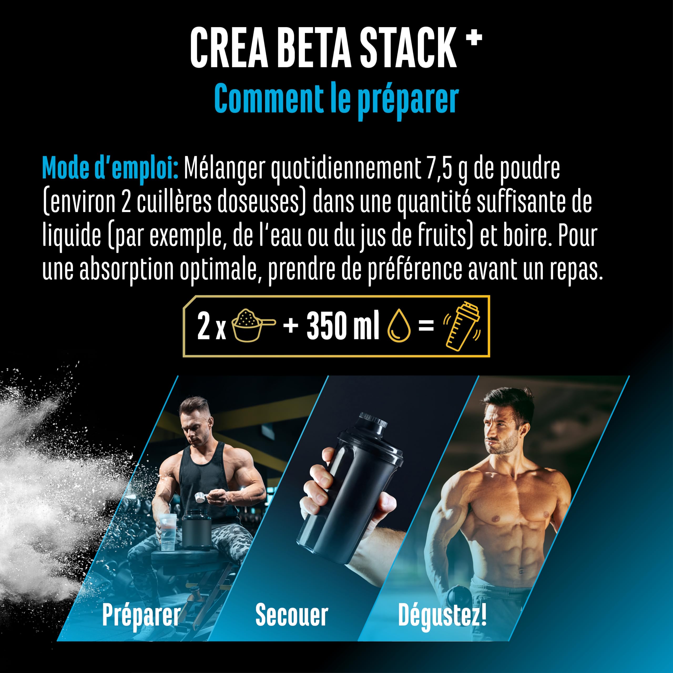 Creatin Beta Alanin Stack - Poudre 750 g - Créatine Monohydrate + Bêta-Alanine + L-Taurine - Créatine Micronisée de Haute Qualité - Dosage Optimal, Végan