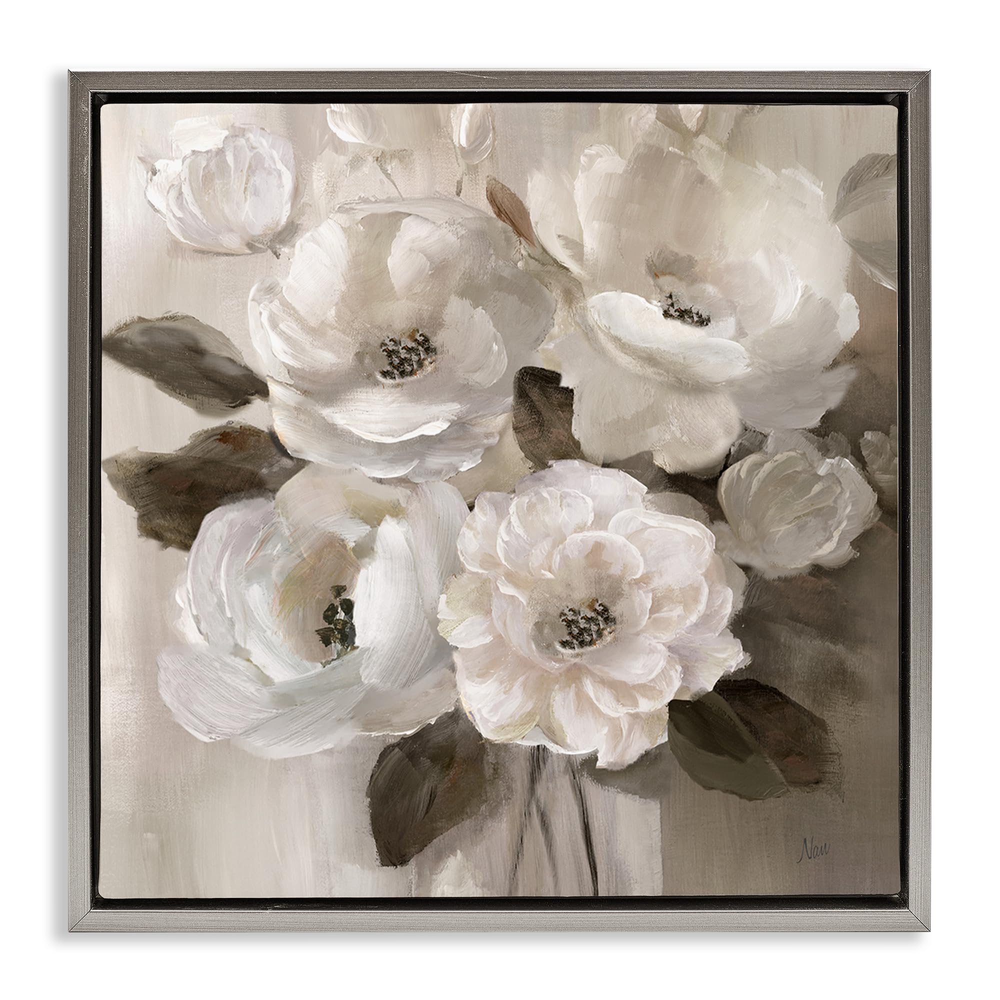 Stupell Industries Luster Gray (Matte) Ivory Flower Bushel Floral, 17 X 17 Inch Canvas In Floater Frame