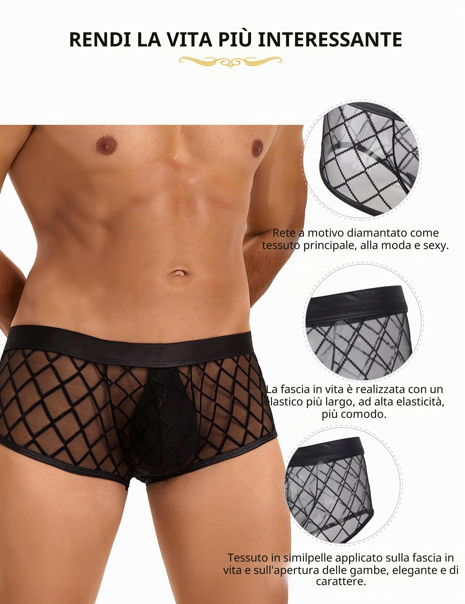 ohmydear Boxer Intimo Uomo sexyhot in Rete Mutande Trasparenti con Cintura Elastica Biancheria Intima Traspiranti e Morbidi Perizoma Seducente Corte Hipster