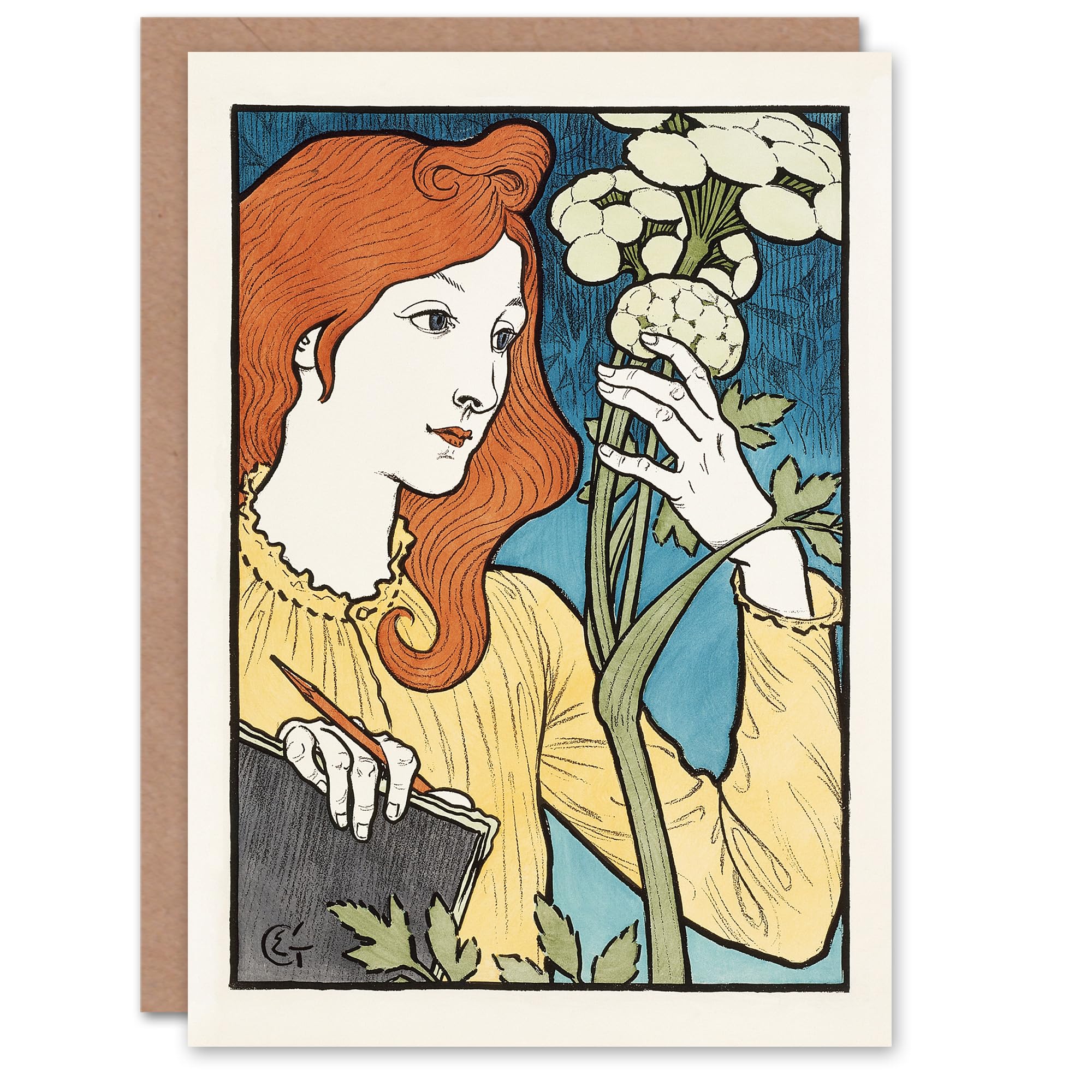 Artery8 Eugene Grasset Art Card Salon des Cent Woman Drawing Flower