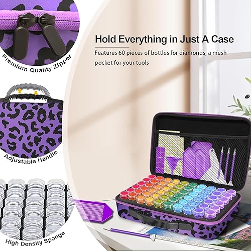 Miniatura 2 de CAIOVSE Contenedores de almacenamiento de pintura de diamantes, 120 ranuras para pintura de diamantes, kits de accesorios con herramientas para