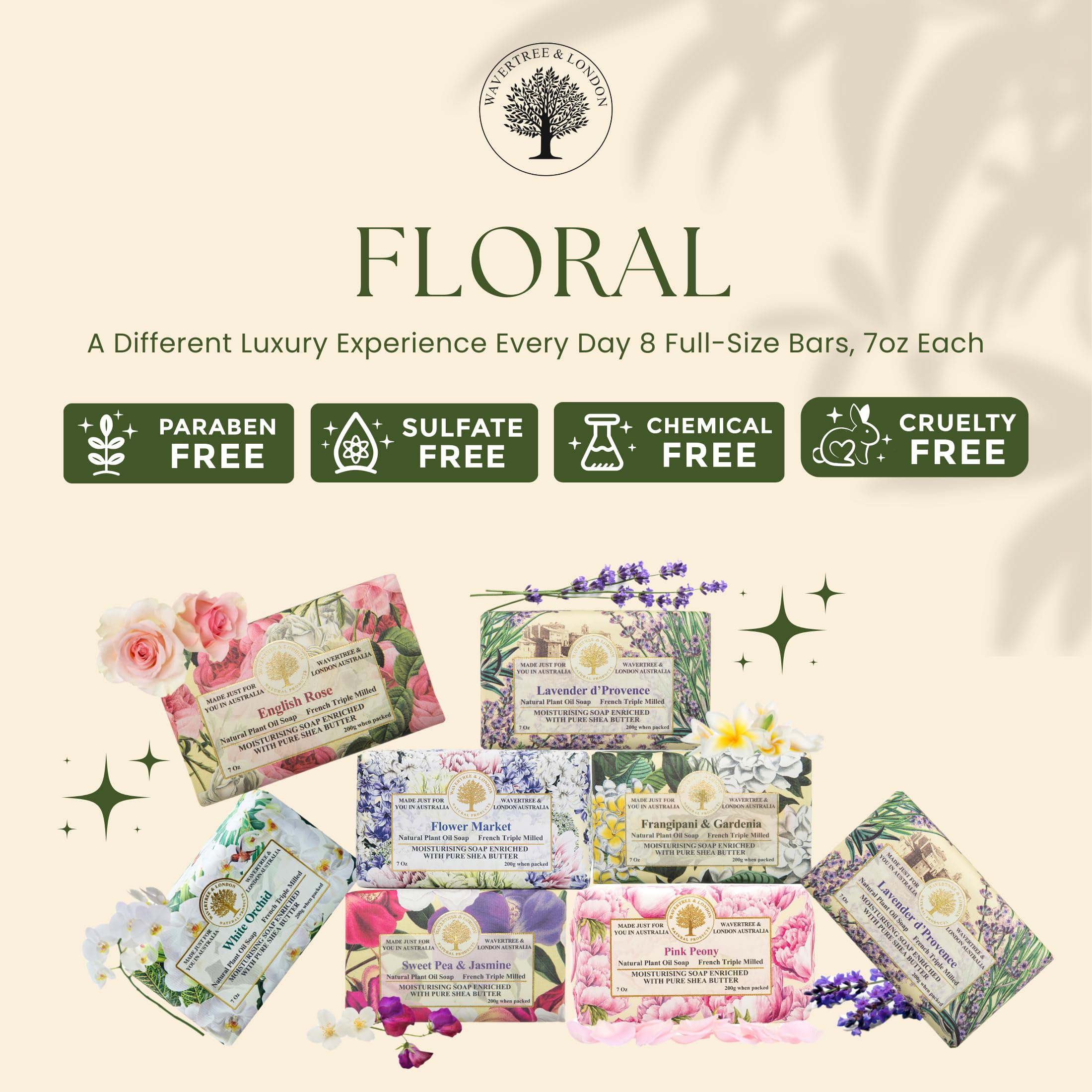Wavertree & London Natural French Triple-Milled Soap Bars, 8-Pack
