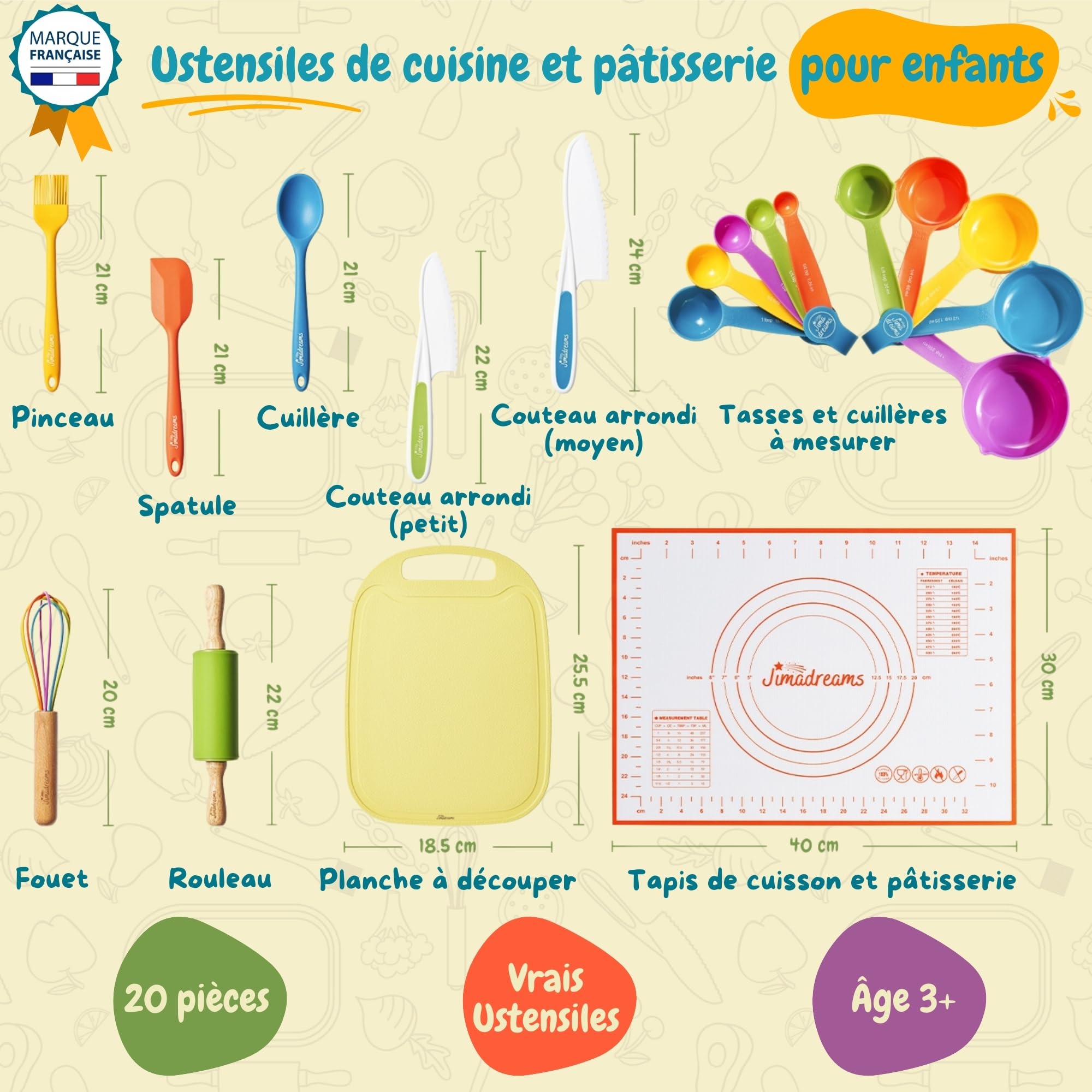 Kit Cuisine Enfant Montessori avec Couteaux Sécurisés - Vrais Ustensiles sans BPA, Set Couteau et Planche à découper, Coffret Cadeau Petit Chef 3 Ans