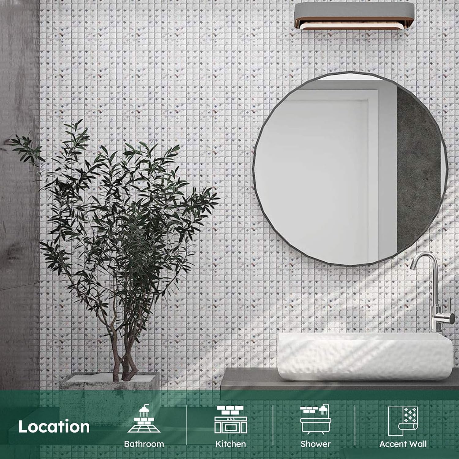 Diflart Peel and Stick Mirror Glass Mosaic Tile Crystal Diamond Mosaic Tile 0.51x0.34 Inch Sample