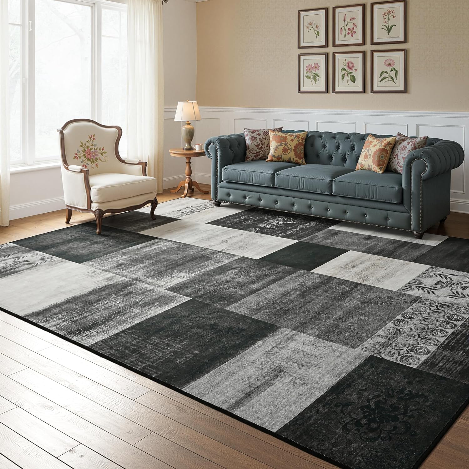 Tapis de salle à manger motif floral marron et gris pour une ambiance chaleureuse