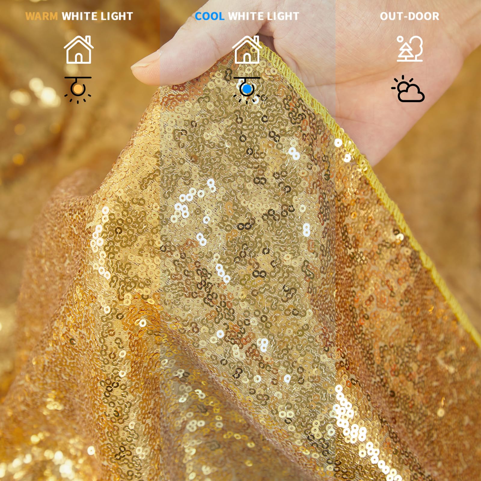 2 Pieces Gold Sequin Backdrop Curtain Panels Stage 2FTx8FT Party Wedding Background Drapes — view 7