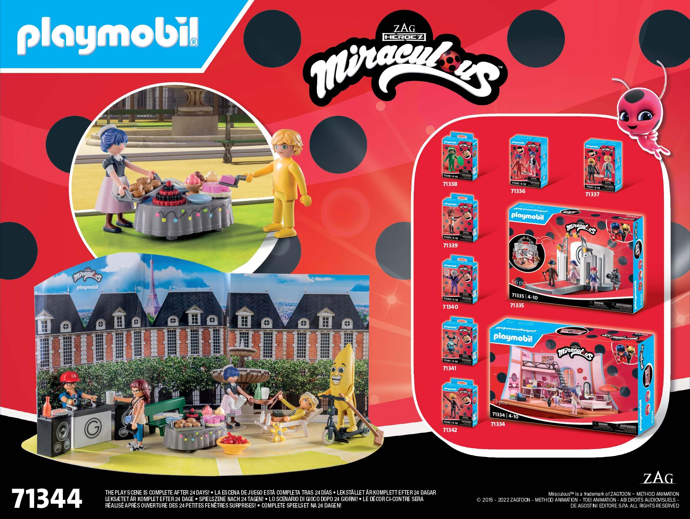 PLAYMOBIL Miraculous 71344 Calendario dell'Avvento Miraculous: Picnic a Parigi, 24 sorprese, tra cui cinque personaggi, Calendario dell'Avvento 2024, giocattolo per bambini dai 4 anni in su