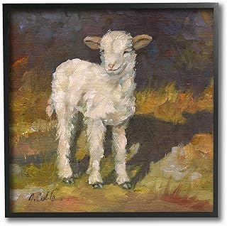 Stupell Industries Soft and Sweet Baby Lamb and Shadow Oil Painting Black Framed Wall Art, 12 x 12, Multi-Color