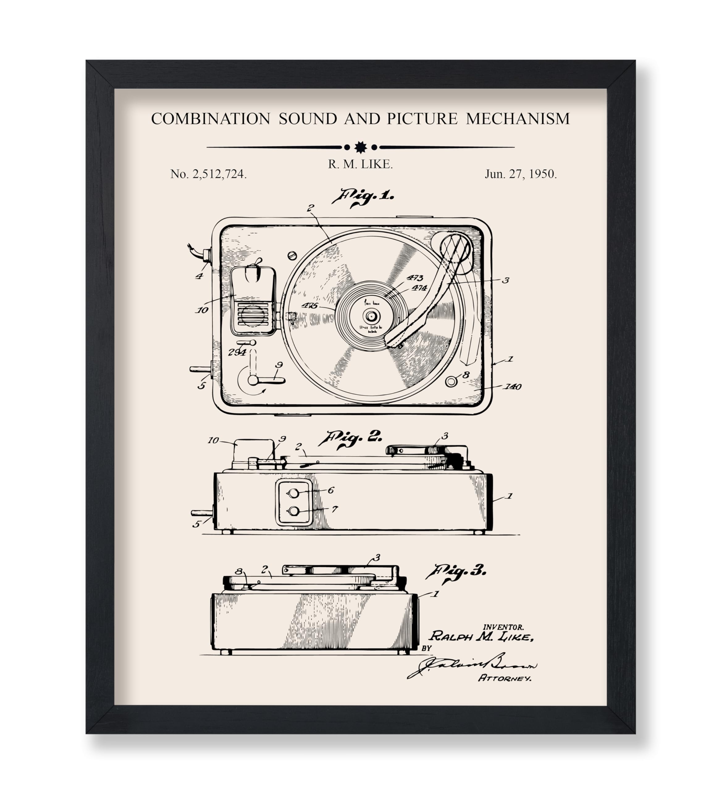 Poster Master Record Player Blueprint Poster - Record Player Patent Print - Music Art - Classical Art - Technical Drawing Art - Sound Art - Great Music Room or Office Decor - 8x10 UNFRAMED Wall Art