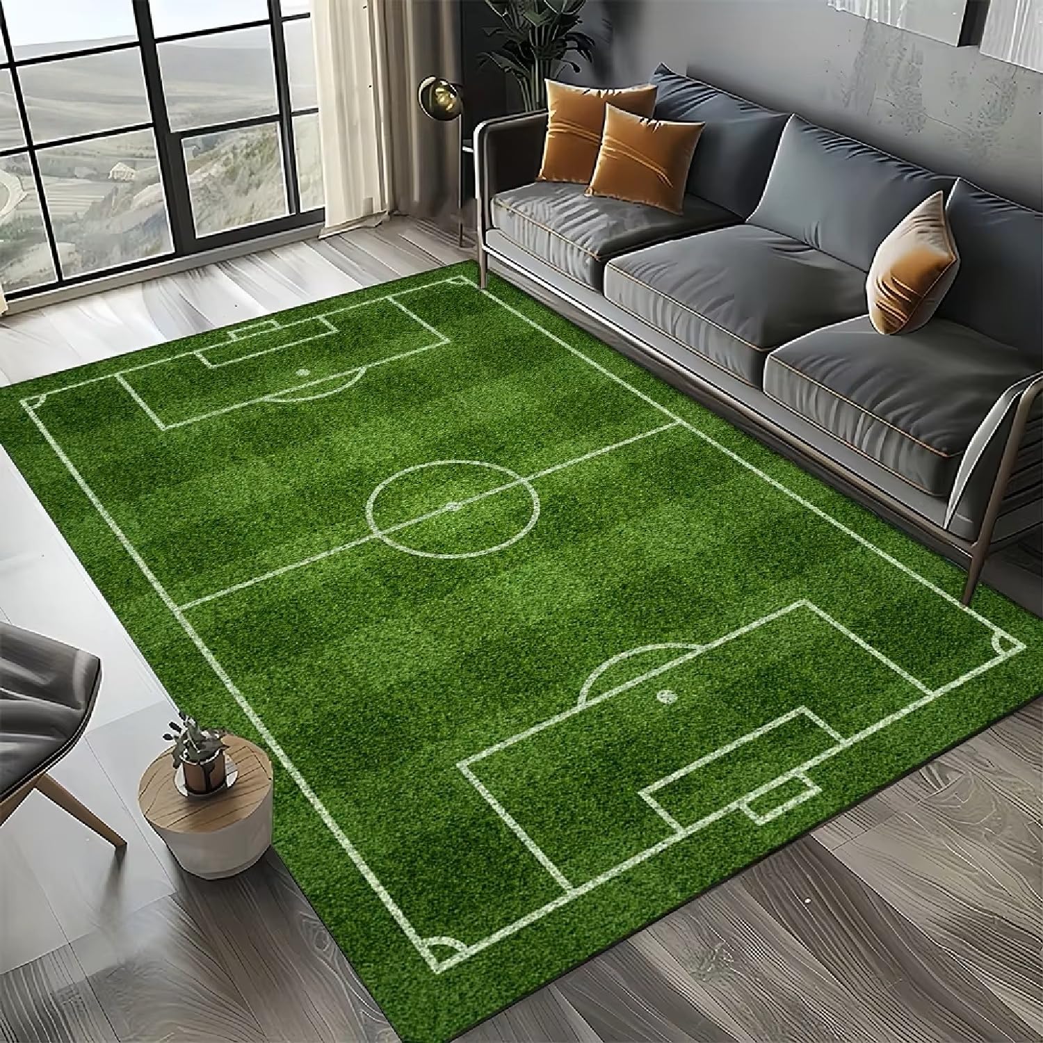 PEIHUODAN Green Football Pitch Carpet for Boys Bedroom Teenager Kids Men Football Sports Theme Rugs Bedroom Living Room Decorations Floor Mat Washable Non-Slip Gaming Rugs (Green 2,50x80cm)