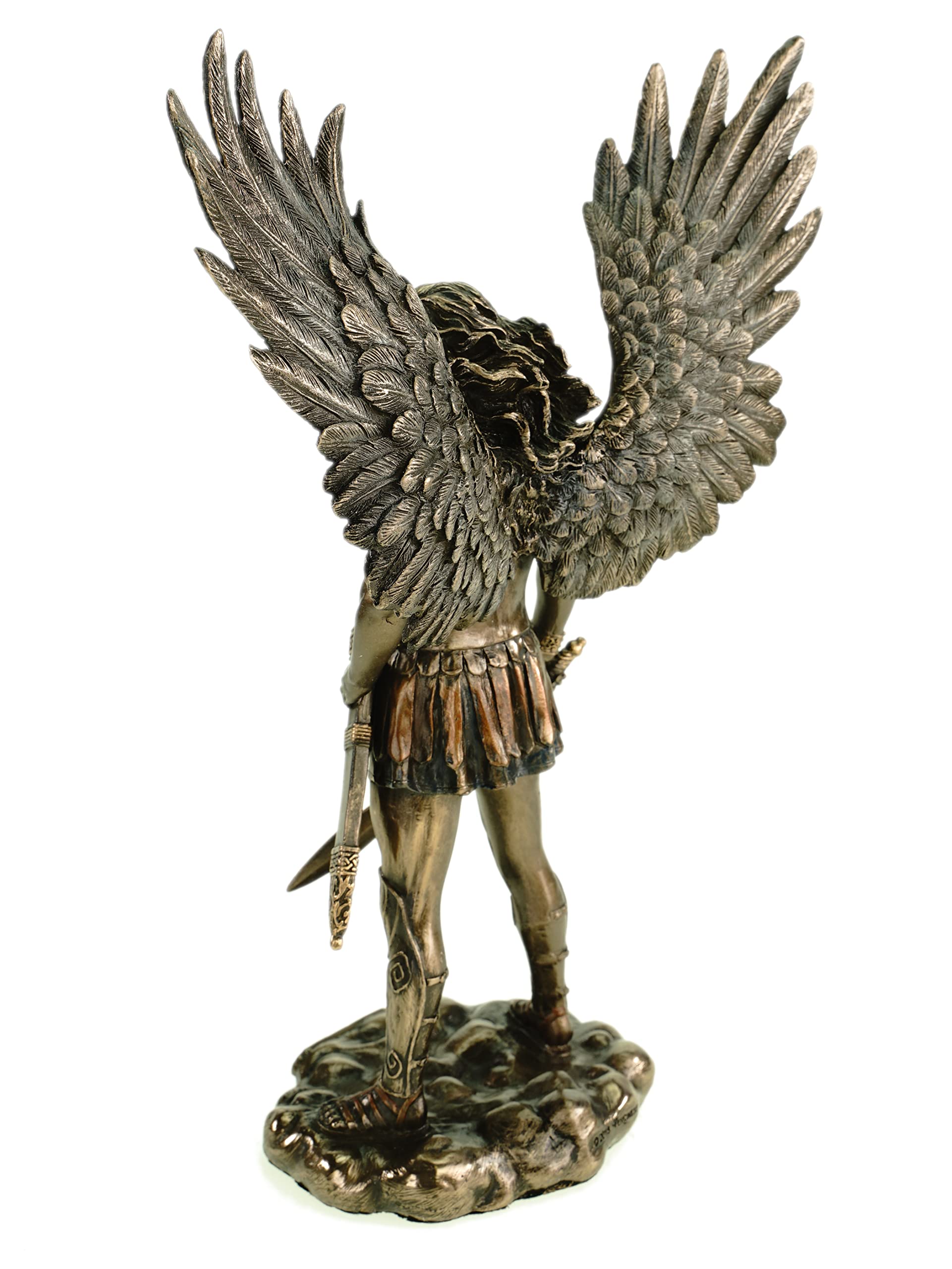 Scultura dell'Arcangelo Michele bronzato | 28 cm statua di angelo colorata a mano | figura in poliresina con spada | angelo custode decorazione per la casa | regalo spirituale