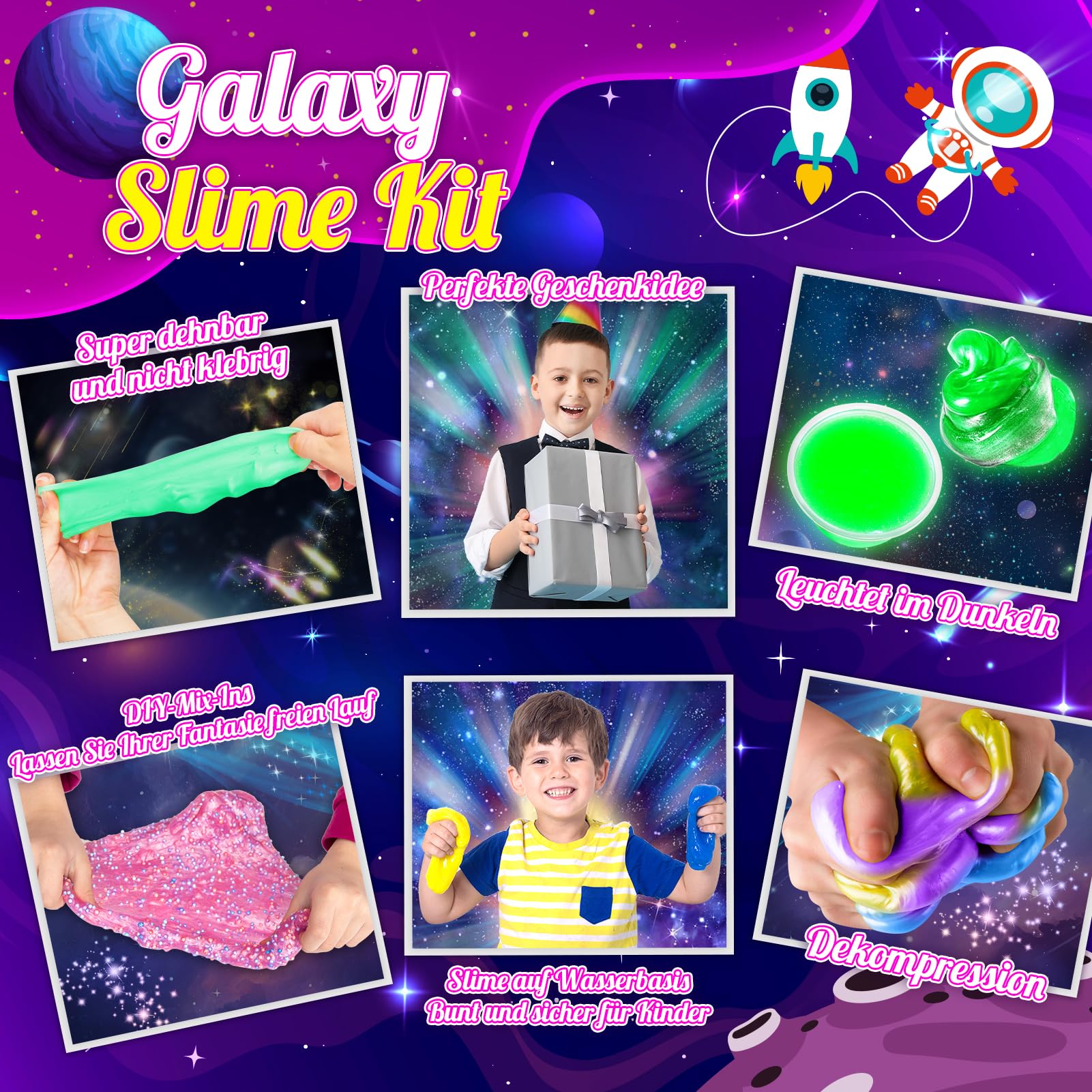 iKidiki Schleim Selber Machen Set, Geschenk Mädchen 6 7 8 9 10 11 12 Jahre Galaxy Slime Set Junge 6-12 Jahre Geschenkideen Schleim Kinder Spielzeug ab 6-12 Jahre Jungen Geburtstagsgeschenk für Mädchen
