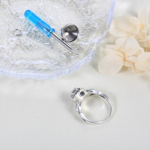 Vista 4 de Anillo de urna de corazón y piedra lunar para mujer, plata de ley 925, joyería de cremación para cenizas, anillo de cremación para cenizas