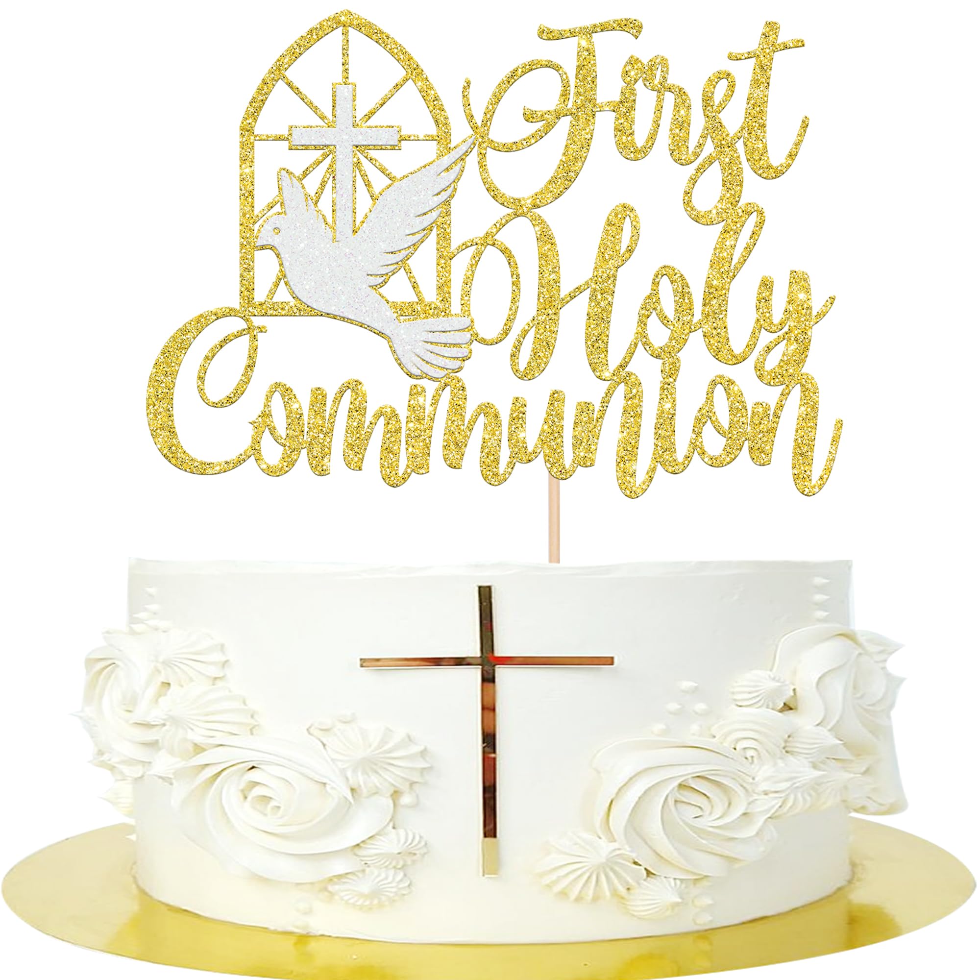 ZHUOWEISM 10 PCS Acrylic Cross Cake Topper Christian Baptism God Bless Cake Pick for First Communion Theme Baby Shower Birthday Party Cake Decorations Supplies Gold — view 16