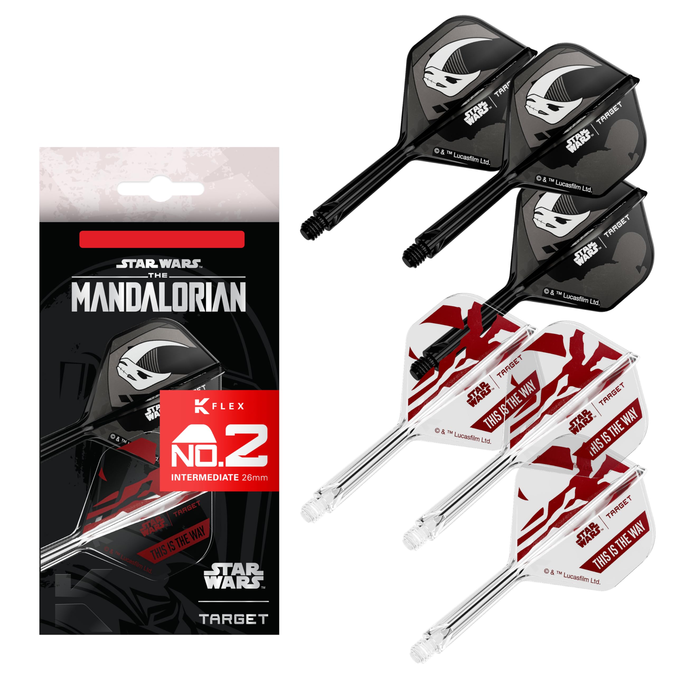 Target Darts Star Wars Mandalorian K Flex Integrato Freccette Voli e Alberi | Personaggio Ispirato Confezione da 6 K-Flex, No.2 e No.6 | Corto, Intermedio e Medio Disney Kflex Accessori