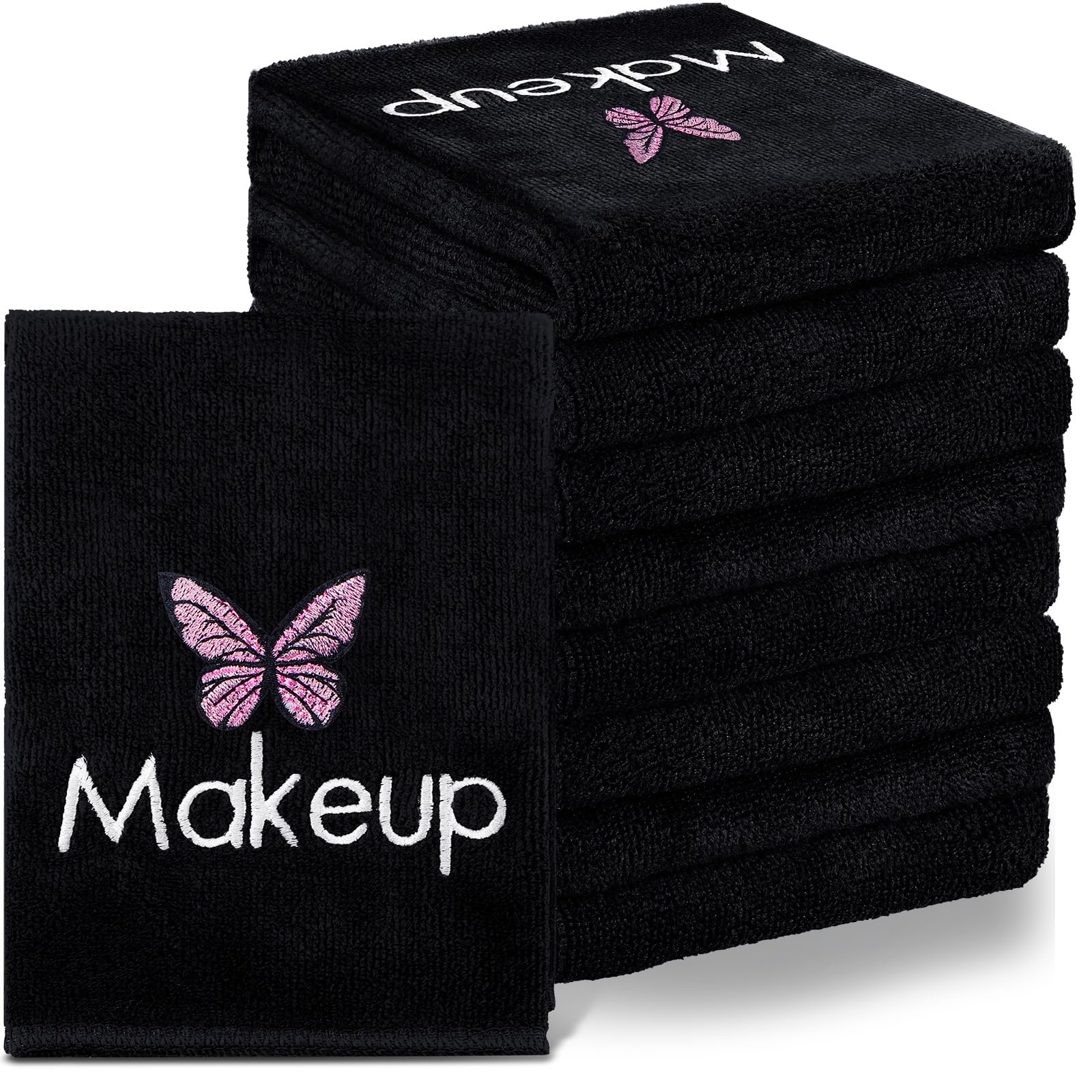 Shimeyao 20 Pack Makeup Towels Black Makeup Washcloths for Face Butterfly Microfiber Remover Cloth 13x13 Inch Quick Dry Face Towels for Cleansing Hand