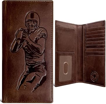 MID WEST RANGE - Quarterback Rodeo Leather Wallet for Men, RFID Tall Bifold Zipper Wallet, Full-Grain Leather, Multi-Card Slots