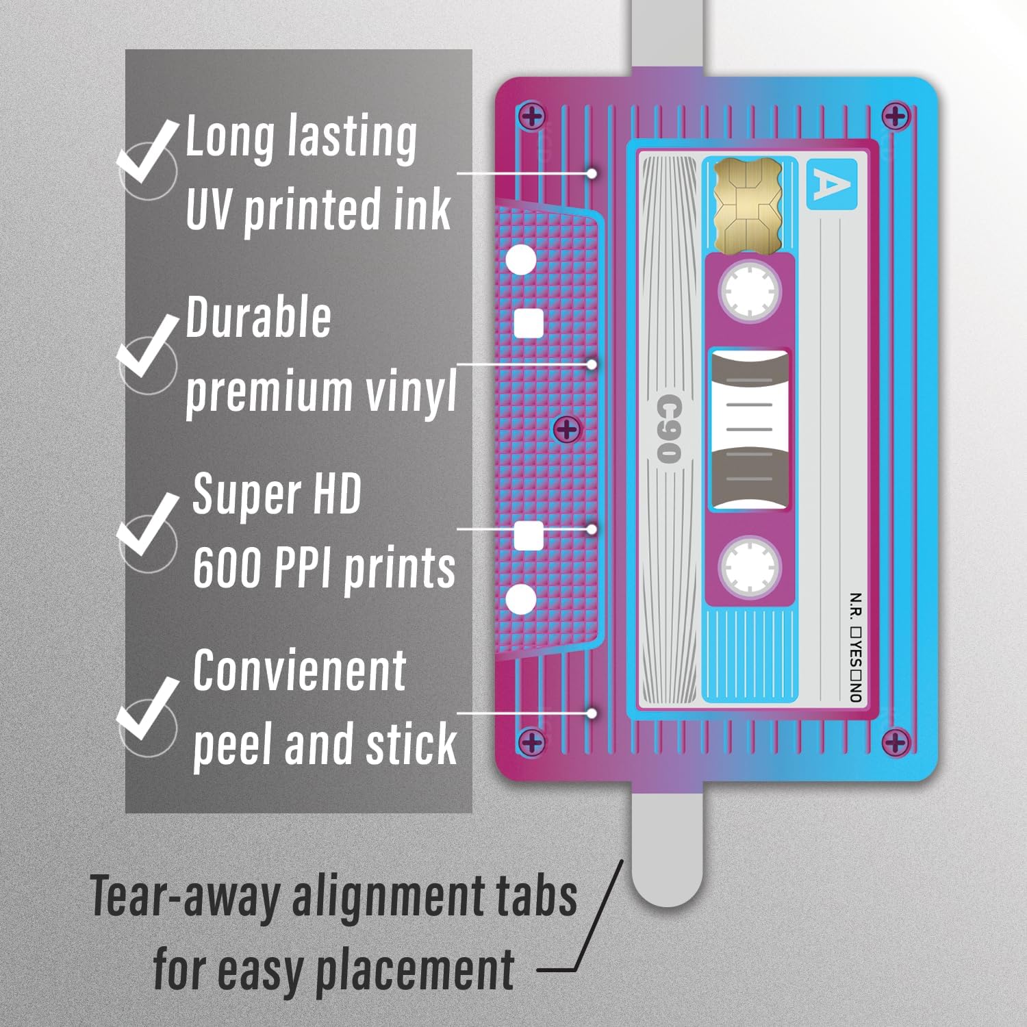 Cassette Tape Credit Card Skin Sticker Cover Decal Wrap 3-Pack – Durable Vinyl Stickers for Cards - CCS025 (Neon) - Image 3