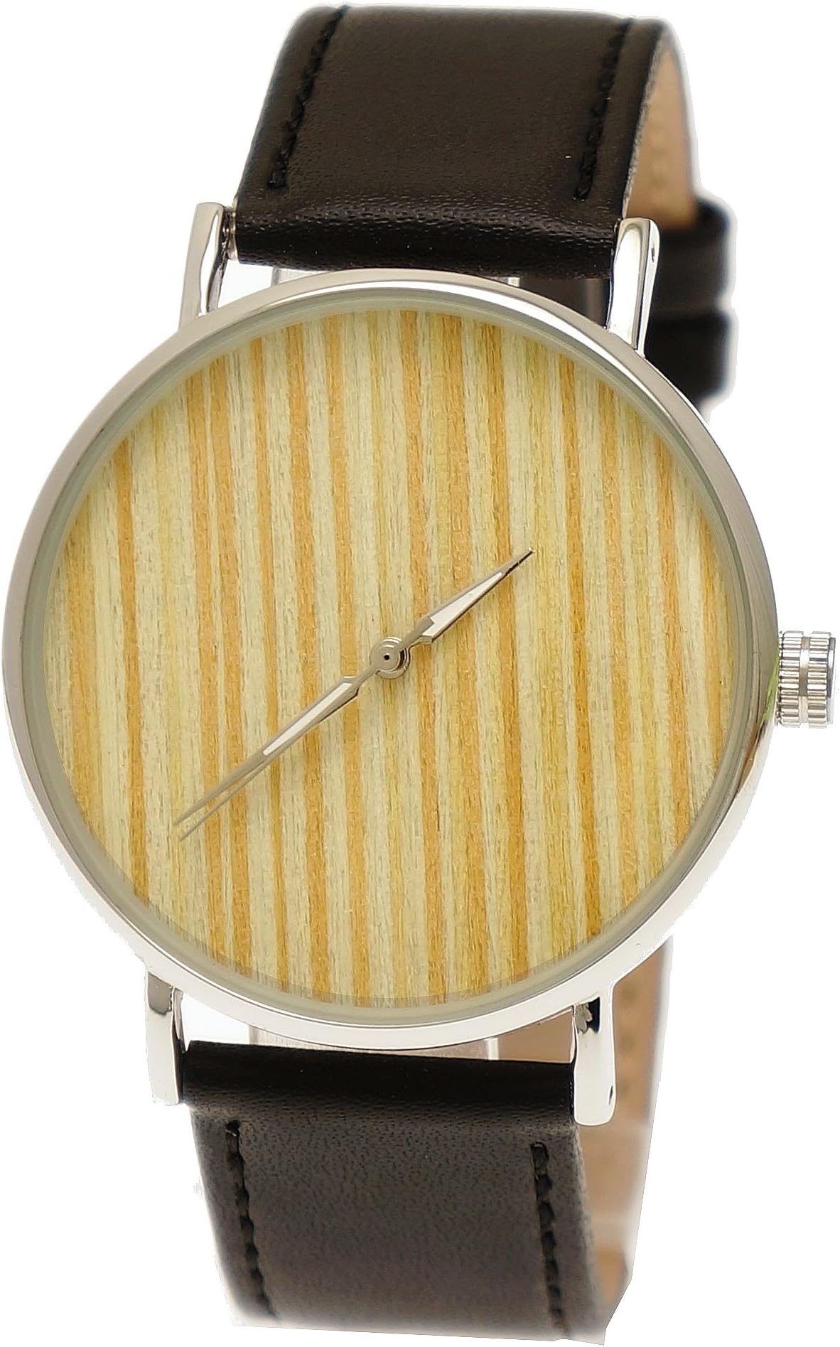 Designer Unisex Women's Men's Eco Natural Wood Slim Watch with Wooden Dial Watch and Cowhide Leather Strap Black Limited Edition Includes Watch Box