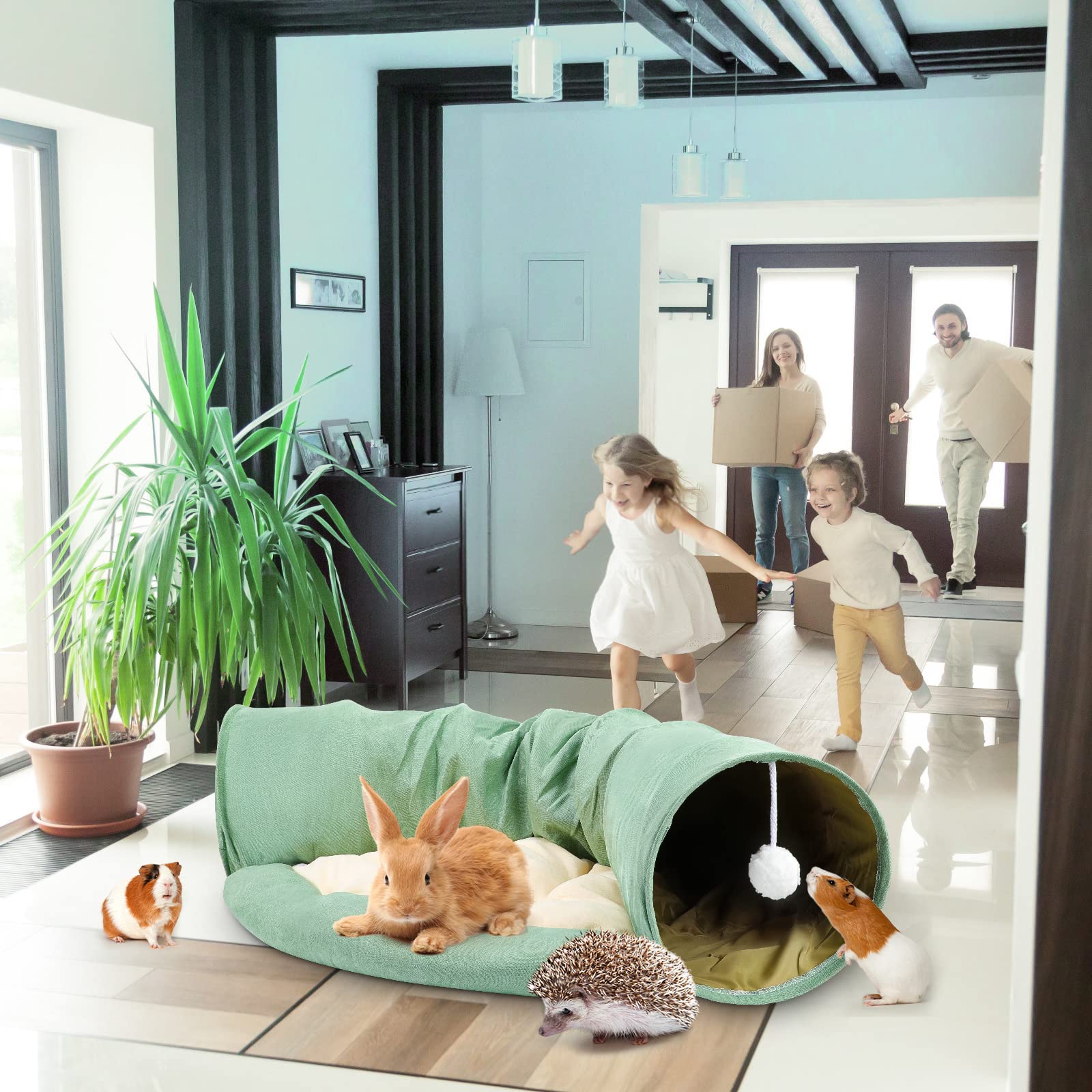 BWOGUE Coniglietto Tunnel Letto, 2-in-1 Pieghevole Coniglio Tunnel Tubi Giocattoli con Stuoia Rimovibile Bunny Hideout per Gatti Gattini, Coniglietti Coniglietti Cavie Gattino