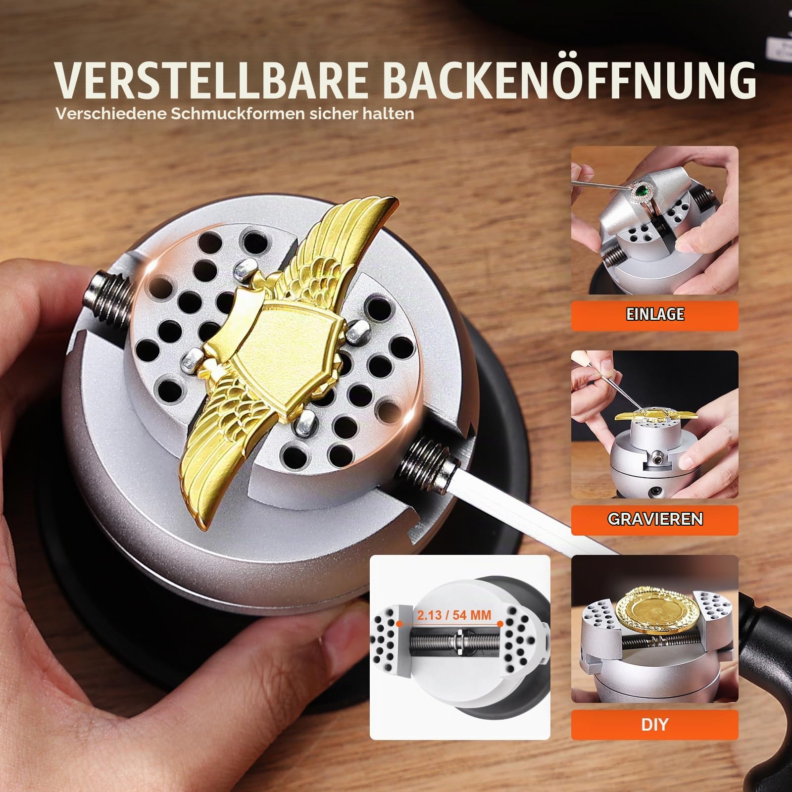 VEVOR Schmuck Kugelschraubstock Kugelschraubstock Gravierwerkzeug 78 mm Kugeldurchmesser, Jewellery Ball Vice Engraving 54 mm Max. Öffnung Professionelles Kugelschraubstock Werkzeug Verchromung