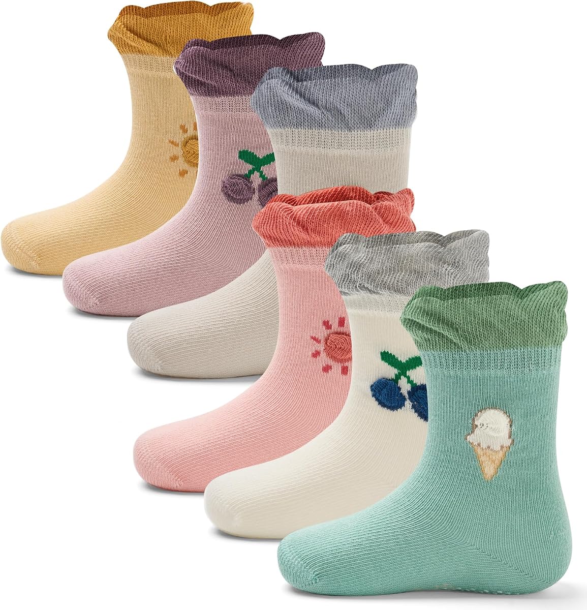 Baby Boys Socks Cotton Crew Toddler Socks with Grips Anti Skid Bottom Socks 6 Pack