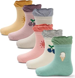 Baby Boys Socks Cotton Crew Toddler Socks with Grips Anti Skid Bottom Socks 6 Pack