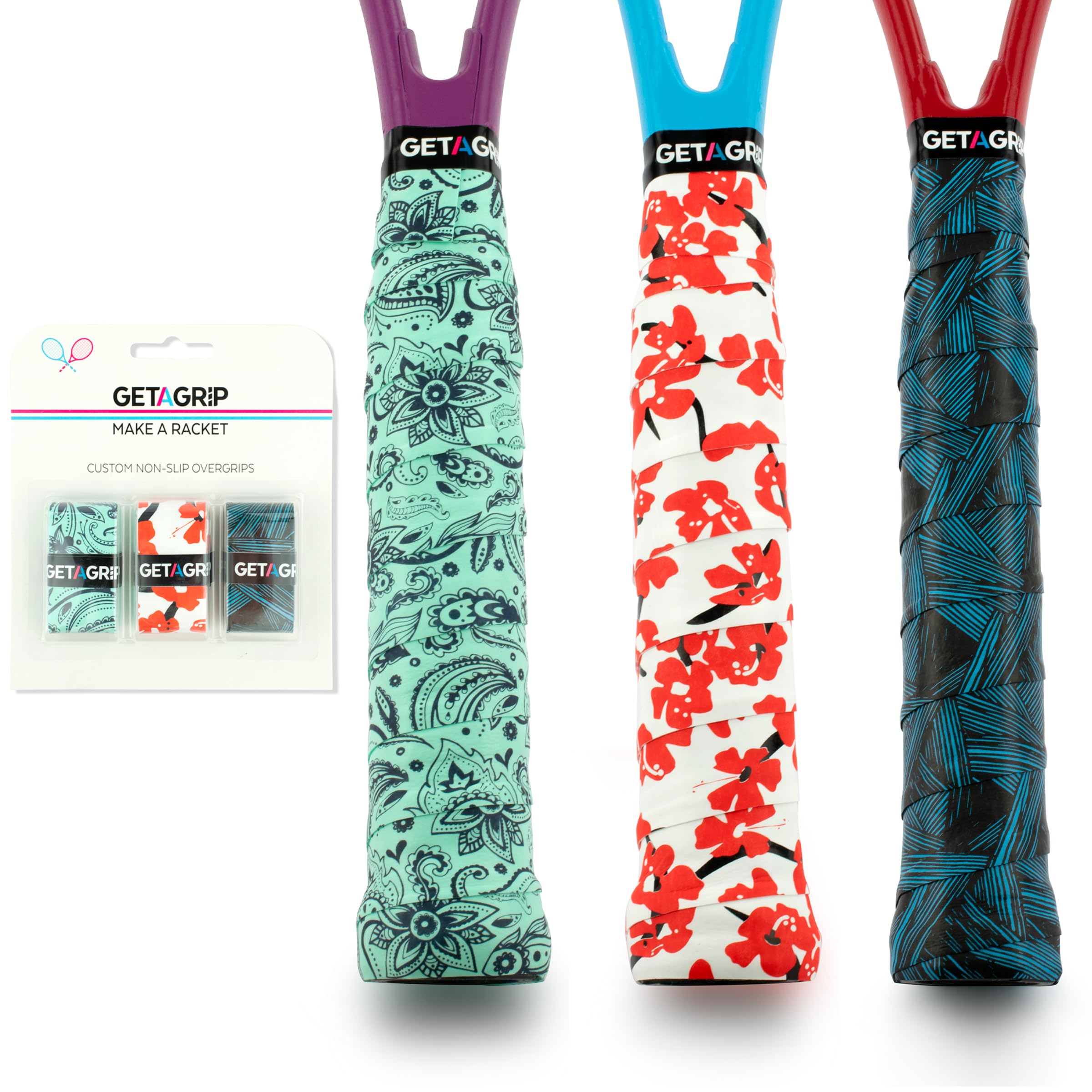 GET A GRIP Racket Overgrips – Anti-Slip Tennis Grip Wrap, Sweat Absorbent & Quick-Dry Handle Tape for Tennis, Padel & Pickleball (Racket Fuel Pack)