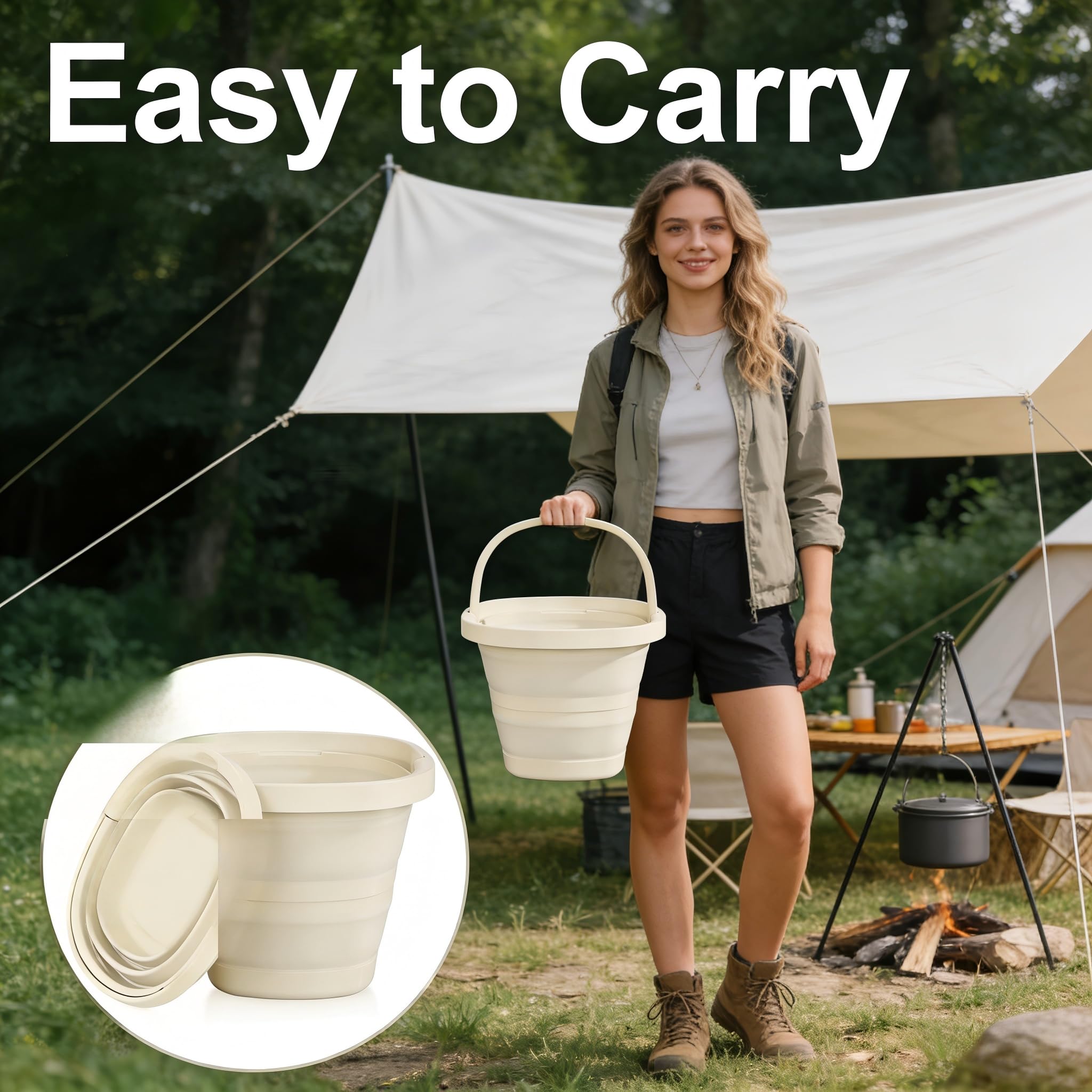 Cubos plegables de 2.6 galones, gran capacidad, cubo de agua plegable portátil para limpieza de jardín al aire libre, lavado de coches, camping, pesca