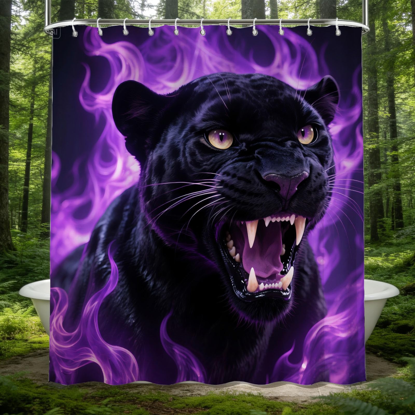 Hongduo 3D Black Panther Shower Curtain for Stalls Bathtubs Mysterious Animal Bathroom Decor Shower Curtain Set Polyester Fabric Waterproof 180x200cm/71X79 Inch with Hooks