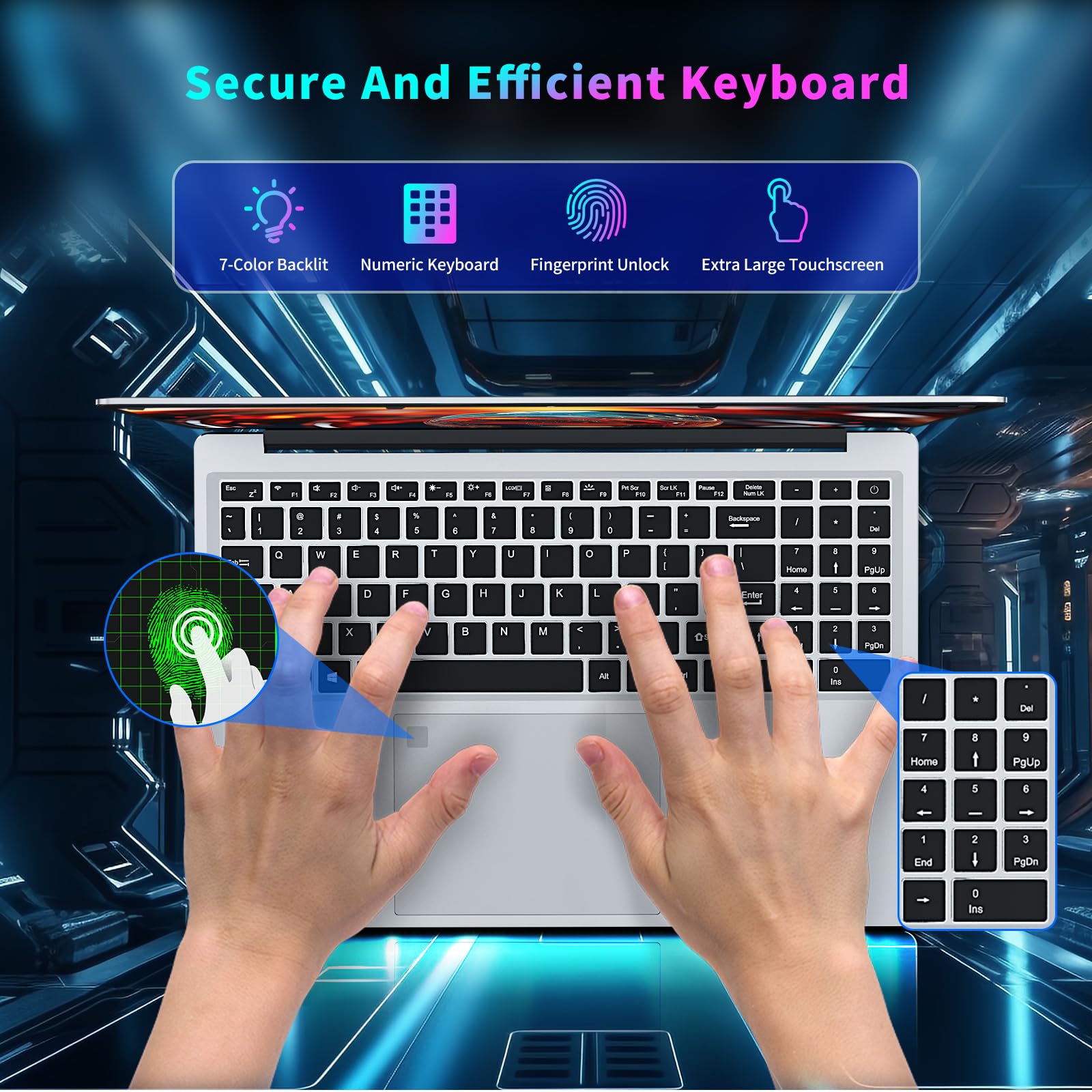 PC Portatile 16 Pollici, Notebook Celeron N100 CPU, Notebook 16GB RAM 512GB SSD, Laptop Sblocco 1920 * 1080 IPS Full HD Schermo, Tastiera Retroilluminata, 6000mAh Battery, BT5.0+Mini HDMI