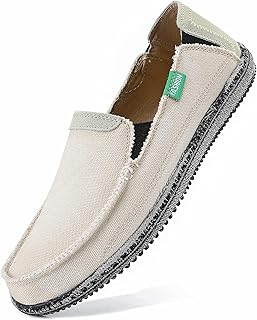 VILOCY Mens Slip on Deck Shoes Zero Drop Casual Canvas Loafer Vintage Flat Boat Shoes