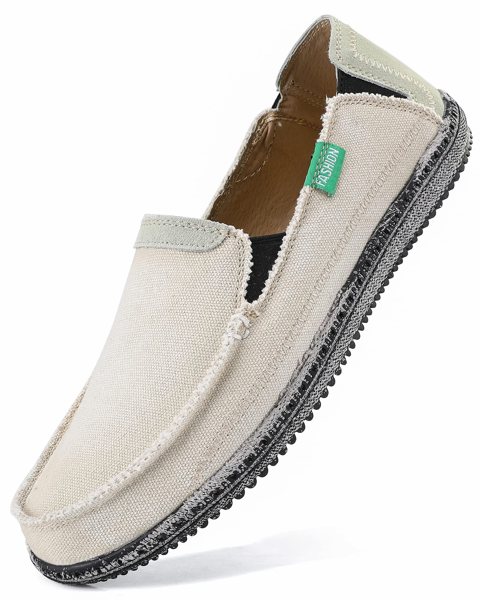 VILOCY Mens Slip on Deck Shoes Casual Canvas Loafers Beach Boat Shoes Zero Drop Vintage Flat