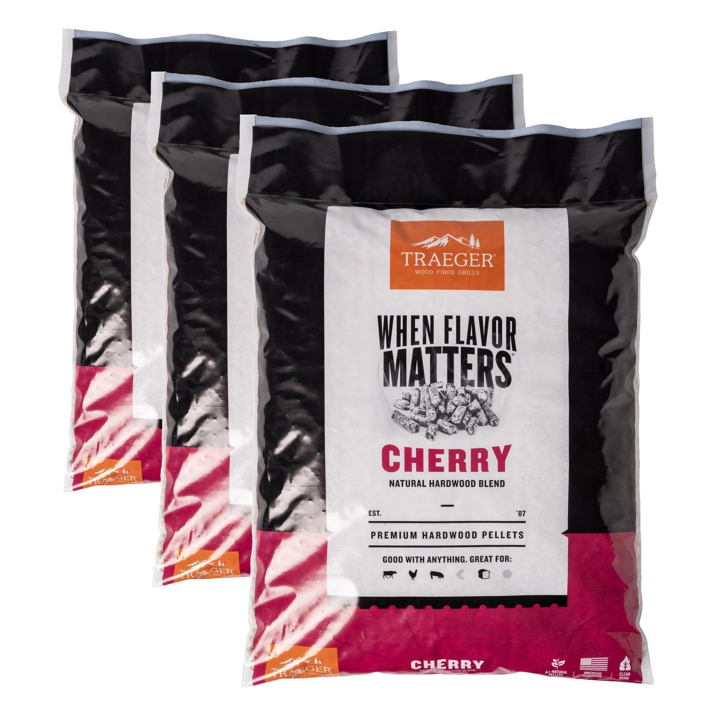 Traeger Grills Cherry 100% All-Natural Wood Pellets for Smokers and Pellet Grills, BBQ, Bake, Roast, 18 lb. Bag (Pack of 3)