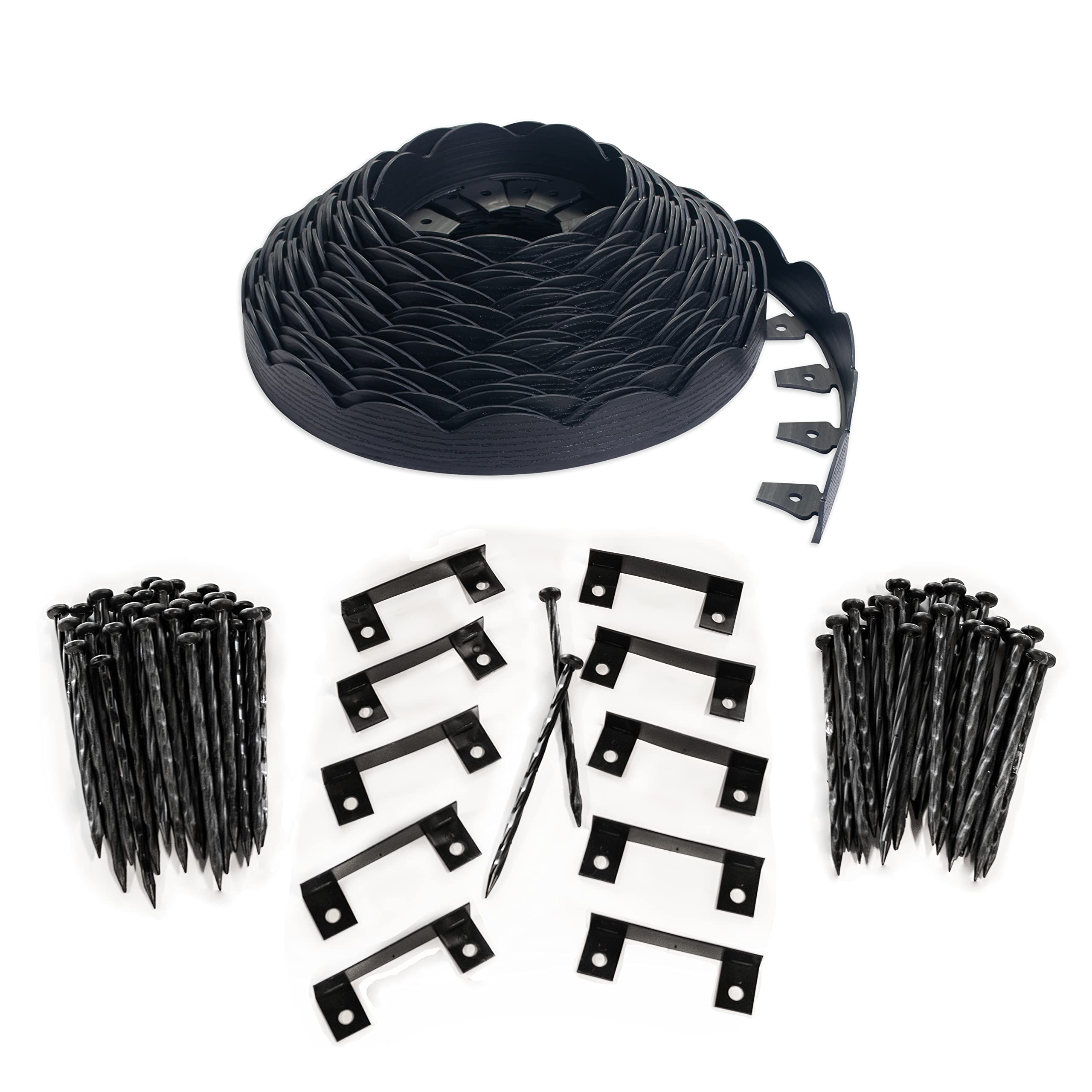 EasyFlex Scallop No-Dig Edging with Extra Anchoring Spikes - 100' Kit, Black (3210E-100CXX)