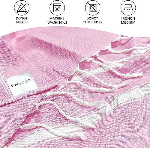 Miniatura 2 de Toalla de playa turca de algodón, grande, 39 x 71 pulgadas, toalla peshtemal ligera de gran tamaño, toalla de hammam prelavada (rosa claro)