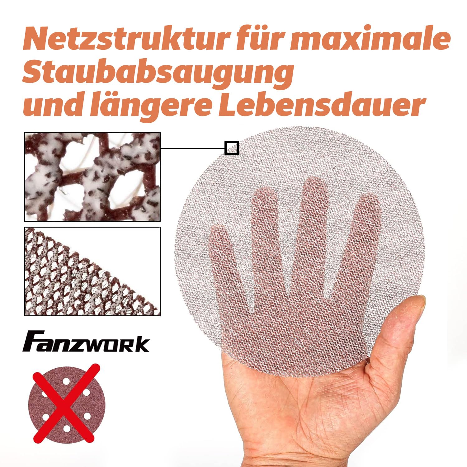 FANZWORK Lot de 30 Disques Abrasifs en Maille Ø 150 mm (15 x Grain 80, 15 x Grain 120) – Compatibles avec Toutes les Ponceuses Excentriques Ø 150 mm.