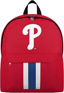 FOCO MLB Officially Licensed Team Color Primary Logo Solid Stripe Baseball School Bag Travel Backpack - Philadelphia Phillies - Red