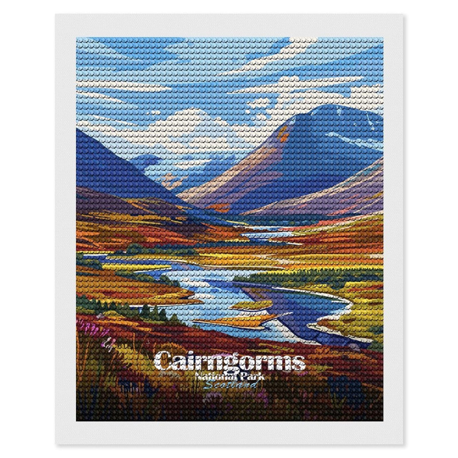 Junmoney Cairngorms National Park, Scotland Round Drill Diamond Painting 16"x20", for Craft Lovers, Stress Relief Craft, Bedroom Decor, Festive Craft Gift