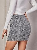 Floerns Women's Plaid High Waist Bodycon Mini Skirt Black White Multi XL