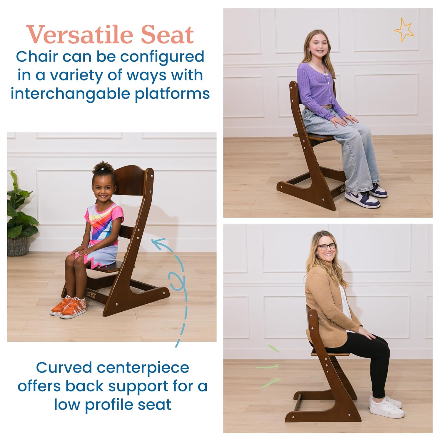 ECR4Kids Grows with Me Chair, Transitional Chair, Dark Walnut