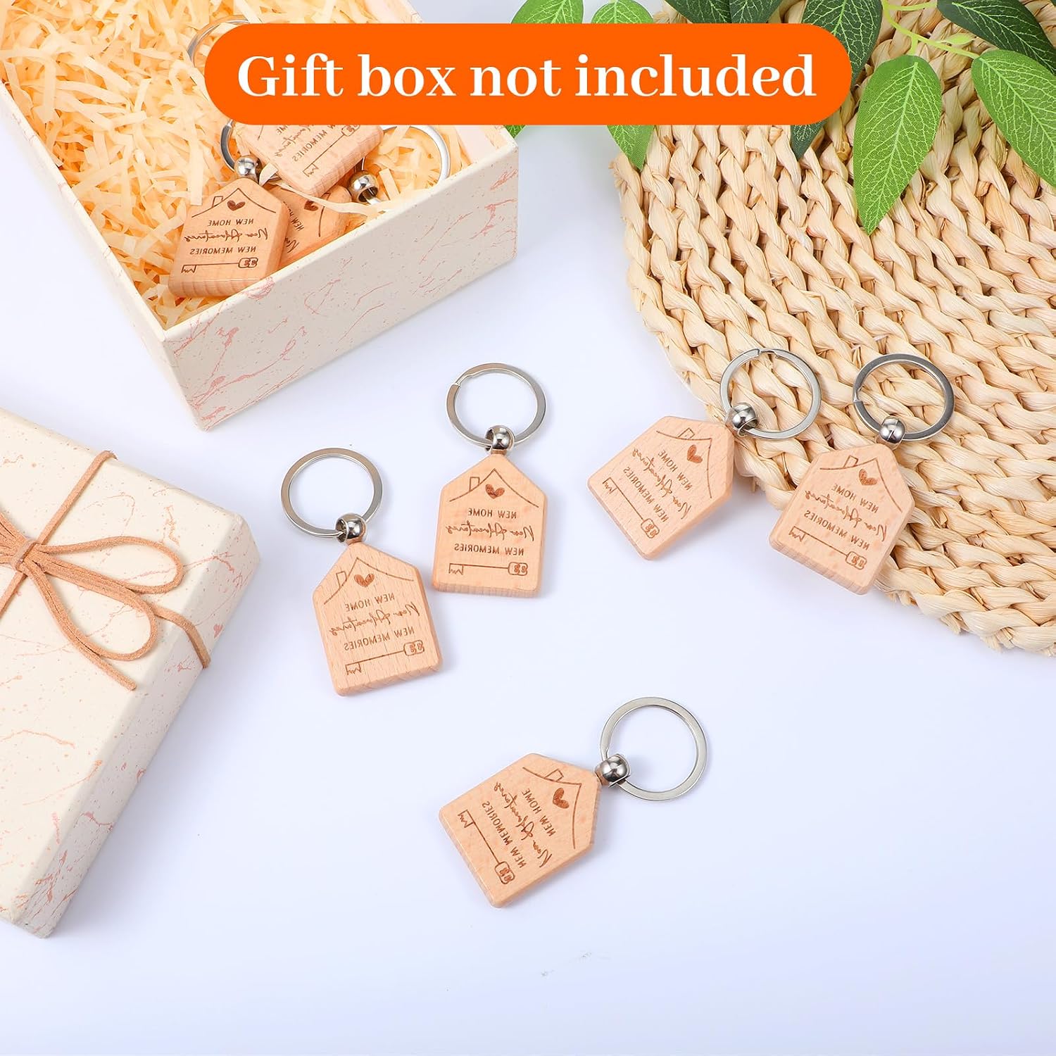 50PCS New Home Keychain Bulk Welcome Home Keychain Gifts Wooden House Shaped Key Tag Move in Gifts Apartments House Key Chain for Family Client Buyer Customer image 5